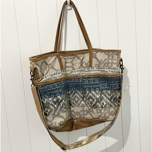 Southwestern Print  Canvas Leather Diaper Bag Baby Bag - Picture 1 of 15